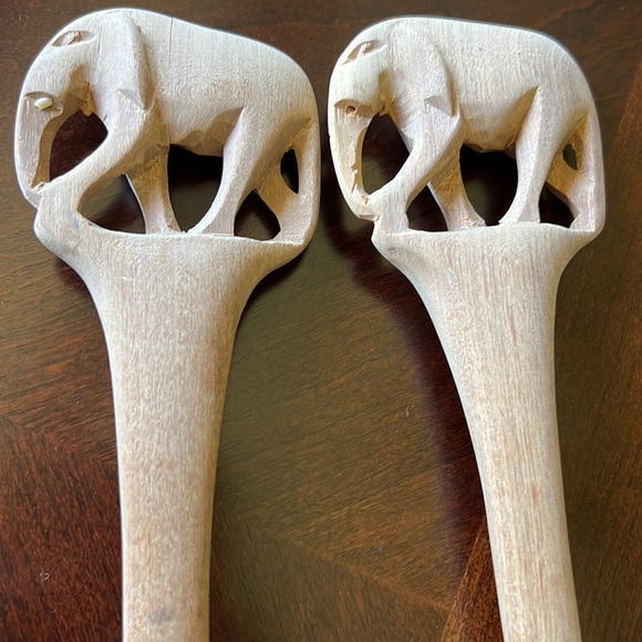 Salad servers Wooden carved Elephant design - Picture 4 of 14